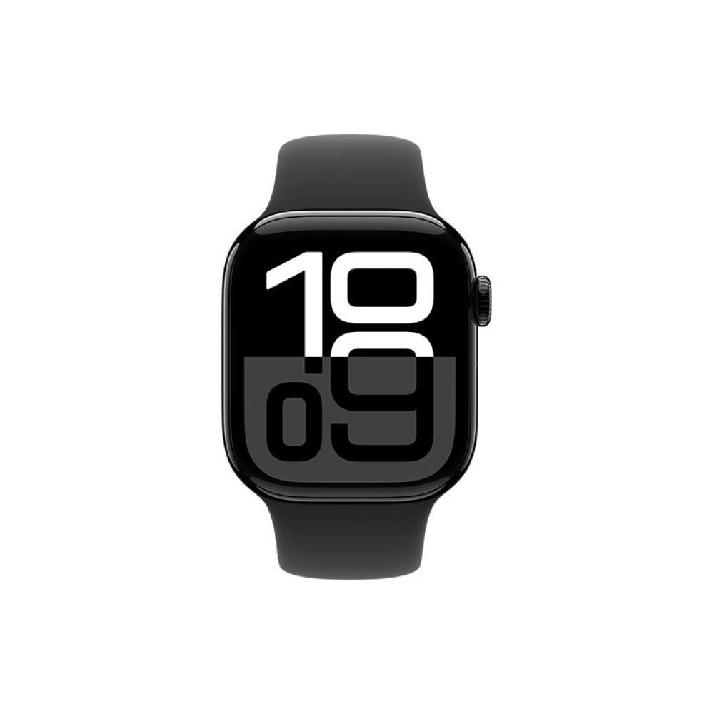 Apple Watch Series 10 GPS + Cellular, Aluminiumgehäuse 42 mm Diamantschwarz mit Sportarmband Schwarz