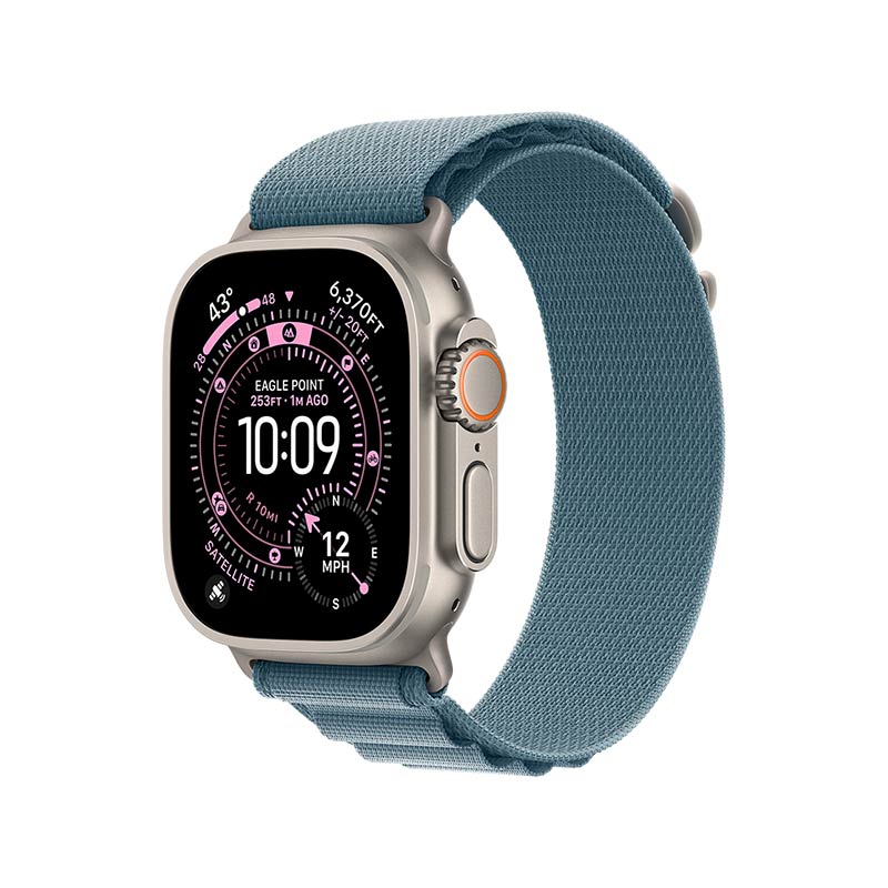 Apple Watch Ultra 3 GPS + Cellular, 49 mm Titangehäuse Natur mit Alpine Loop Hellblau – Bild 2
