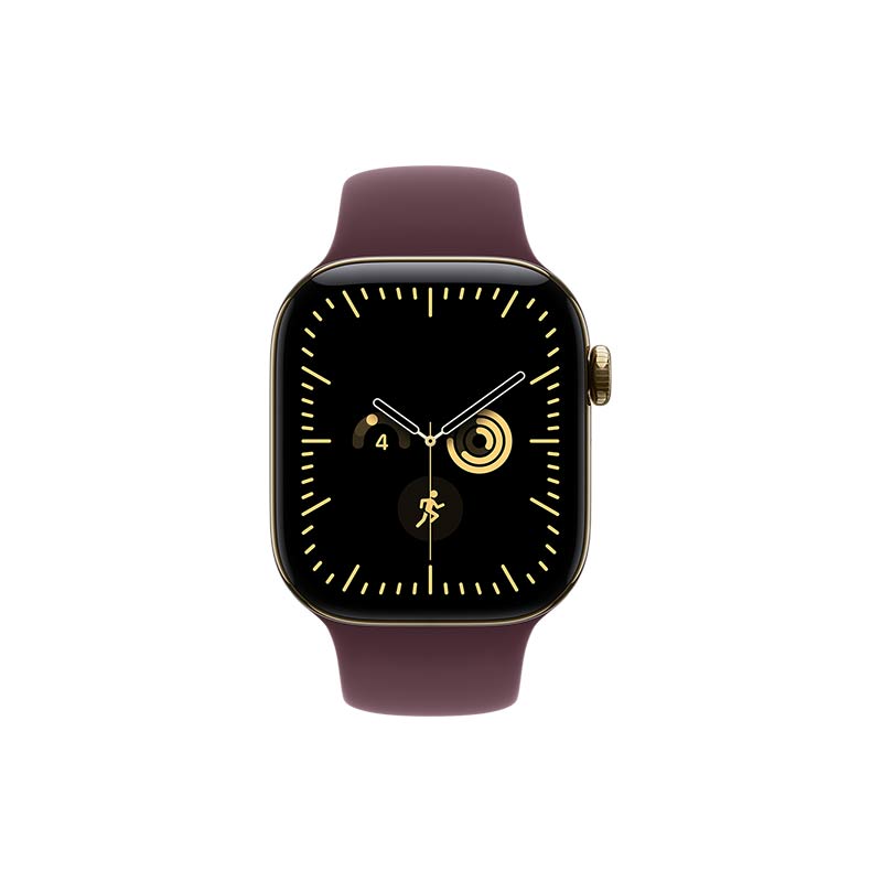 Apple Watch Series 12 GPS + Cellular, 42 mm Titangehäuse Brillantgold mit Sportarmband Burgunder