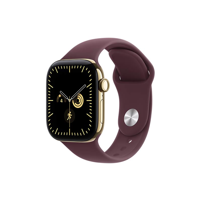Apple Watch Series 12 GPS + Cellular, 42 mm Titangehäuse Brillantgold mit Sportarmband Burgunder – Bild 2